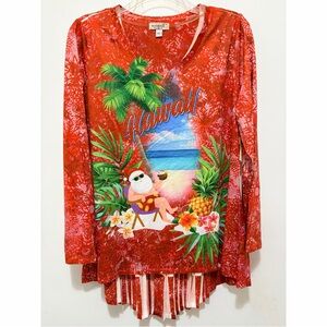 One World Abstract Watercolor‎ Hawaiian Christmas Themed Tunic – Medium – NWT